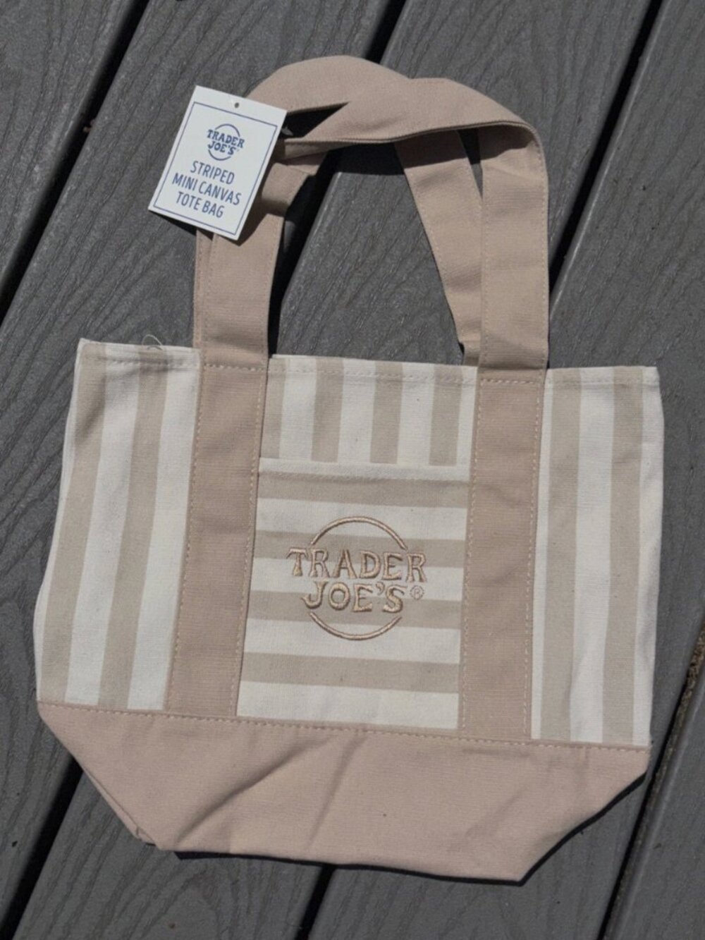 NWT Trader Joe’s Mini Pastel Stripe Canvas Tote Bag Limited Edition Set Of 4 - Picture 3 of 5